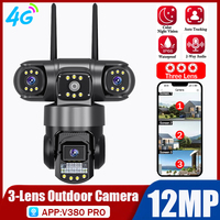 Three Lens IP Camera Three Screen 12MP Outdoor 4G 10X Zoom 360° PTZ Automatic Tracking Waterproof Security Camera Surveillance