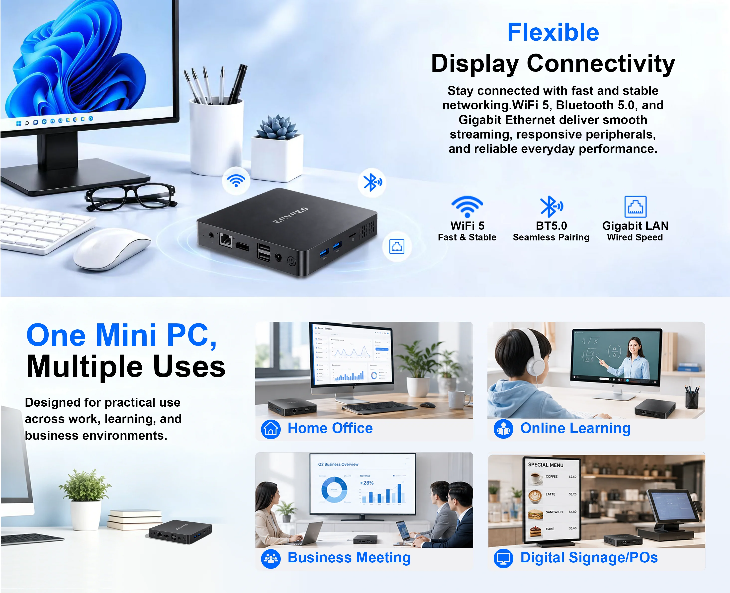 ERVPES Mini-PC B20E Windows 11 Pro 8GB RAM 128GB ROM 6500Y Micro-Desktop-Computer Dual-Band WLAN Mini-PC – Detail 3