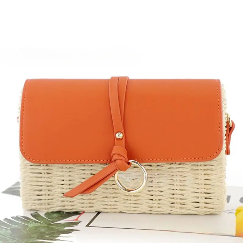 

Casual Trendy Knitting Handbag Women Chain Crossbody Bag With Pu Leather Flip Cover Leisure Messenger Bag Straw Shoulder Bag