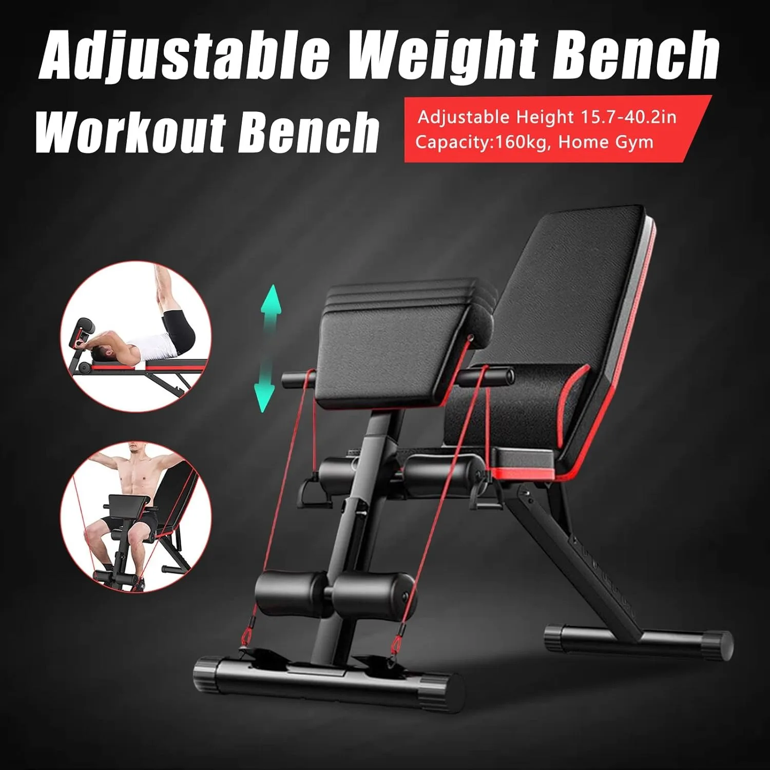 Adjustable Weight Bench, Utility Weight Bench, Home Exercise Equipment with Cushion Drawstring Support Bar for Full Body Workout