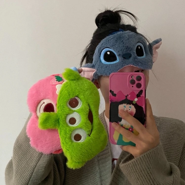 Disney Cute Cartoon Stitch Plush Embroidered Blackout Eye Mask Travel Portable Baby Siesta Eye Mask Improves Sleep Quality