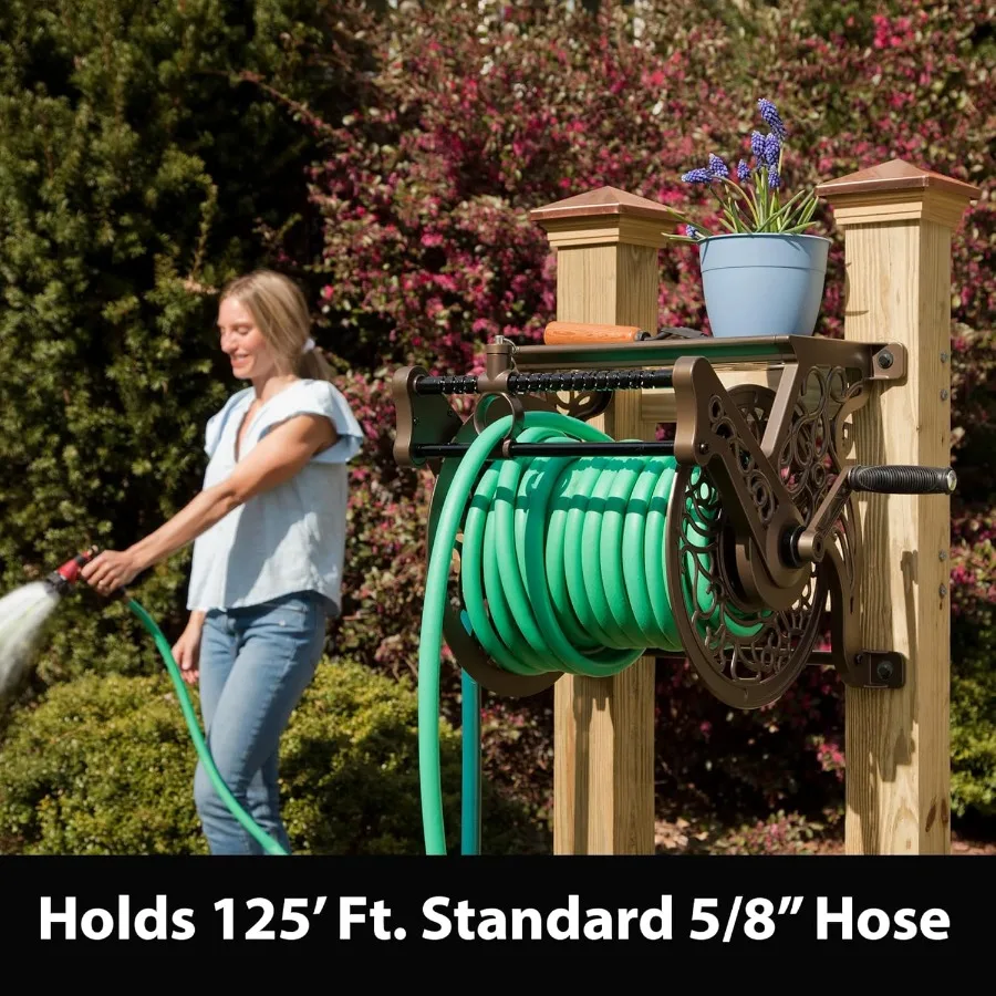 707装飾壁掛けガーデンガイドホースリール ブロンズ 屋外の庭や庭園に最適 スタイリッシュなブロンズ仕上げ