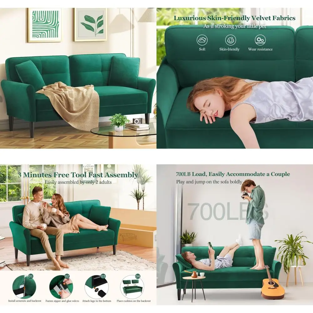 

Компактный диван 69 дюймов с мягкими подушками и подушками, удобный двухместный диван для сборки без инструментов, прочный диван, поддерживающий до 700 л.