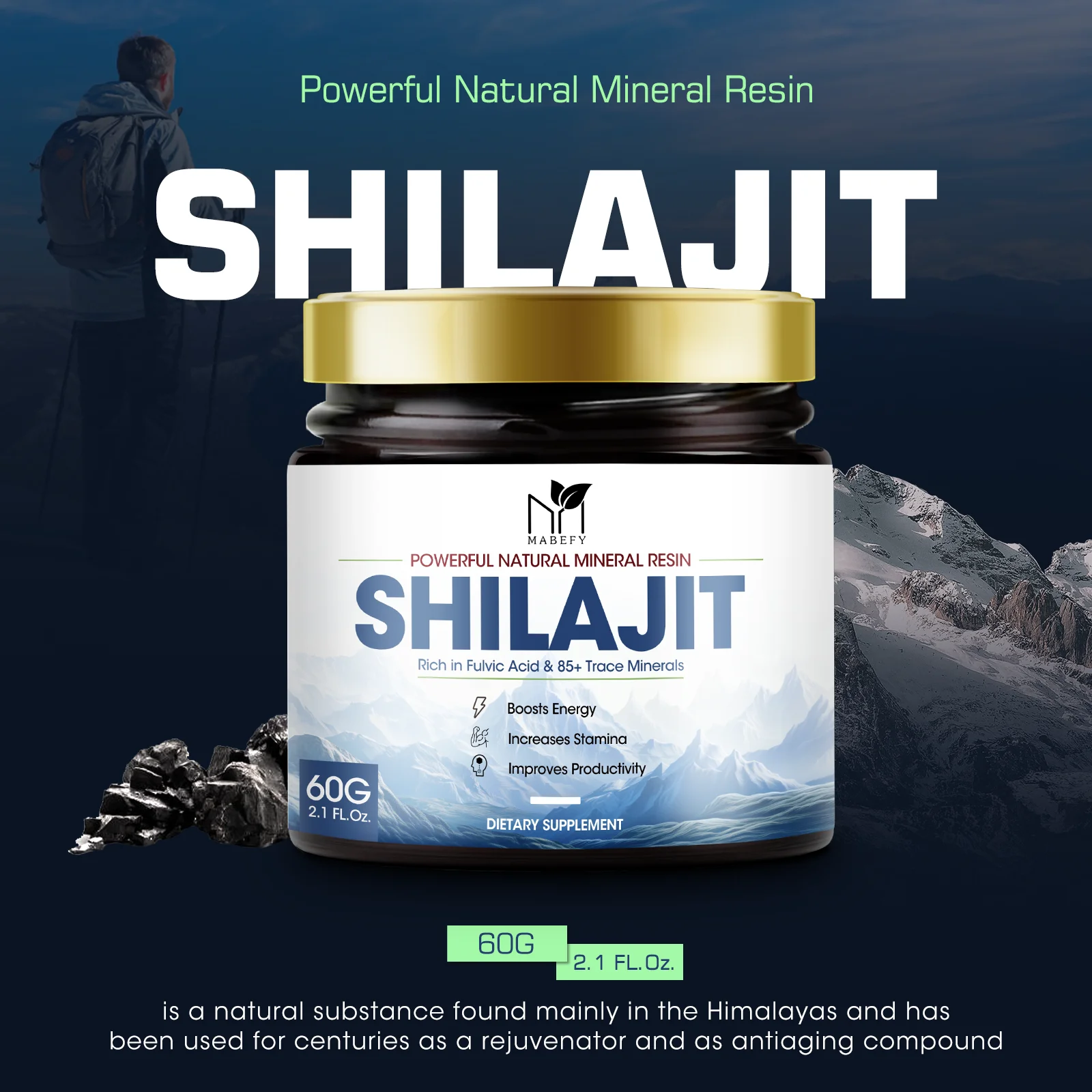 Shilajit Pure Himalayan Organic Resin - Gold Grade Shilajit Resin with Fulvic Acid & 85+ Trace Minerals Complex for Energy