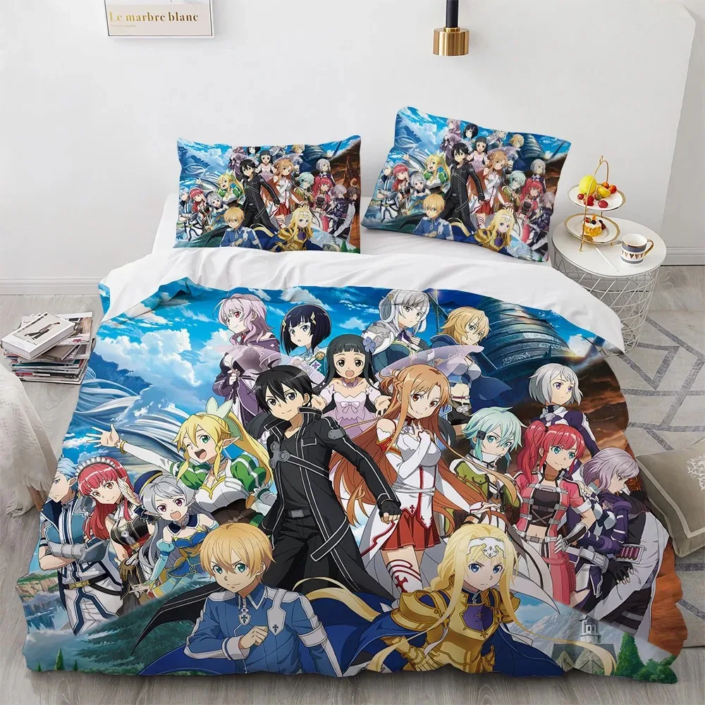 Sword Art Online Bedding Set Anime Duvet Covers King Queen Double Twin Size Adults Kids Bed Linens Single Double Size Decor Home