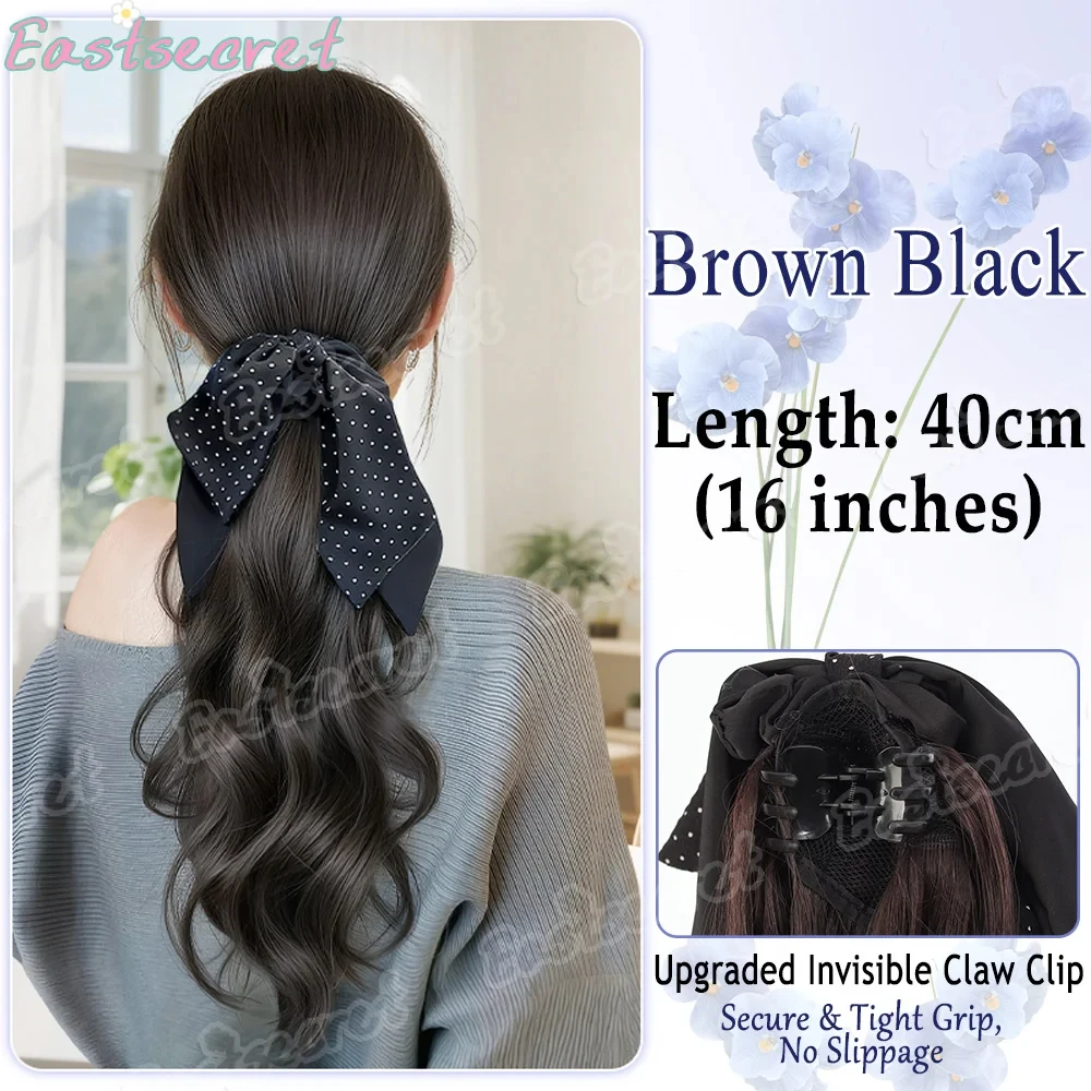 EASTSECRET Synthetic Claw Clip Ponytail Long Wavy Black Brown Heat Resistant Type Layered Horse Tail Hair Extension