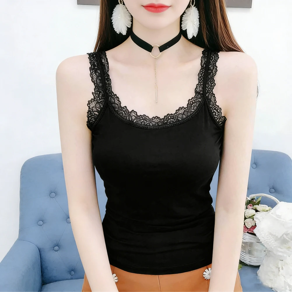 For Women For Summer Sleeveless Top Lace Camisole Vacation Comfortable Casual Top Camisole Lace Trim Patchwork Detail