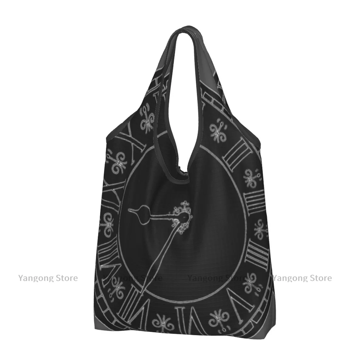 Shopping Bag Clock With Roman Numbers Eco-friendly Folding Reusable Portable Shoulder Handbag for Travel Grocery Bag