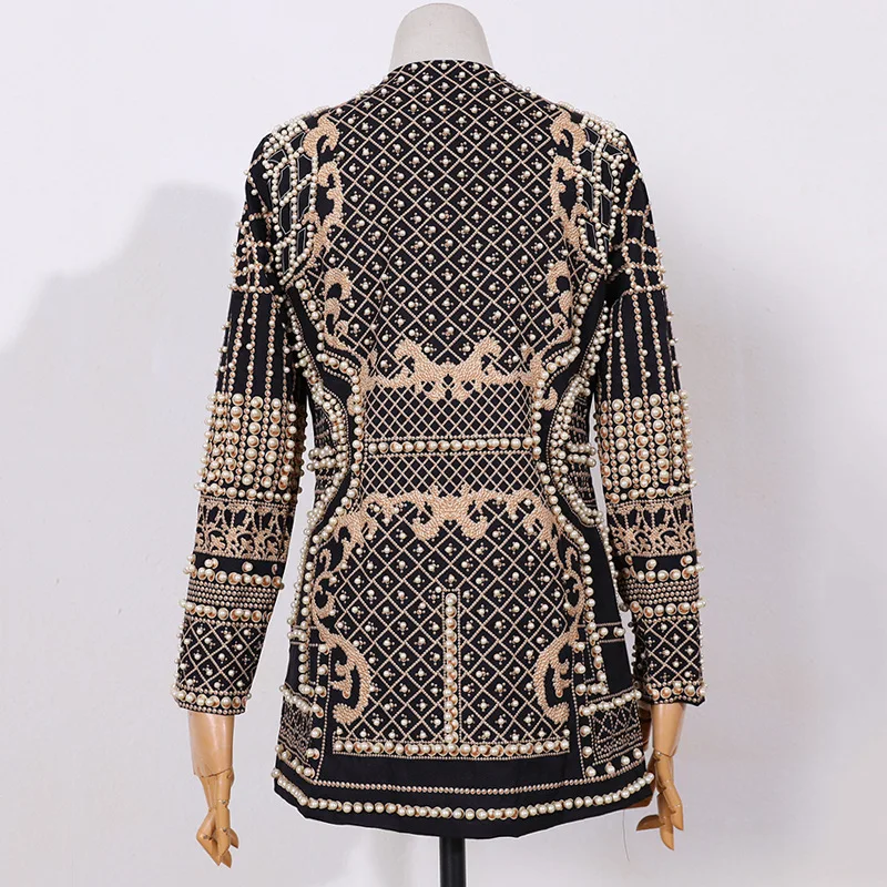 New capispalla Print Beading Blazer donna cappotto di lusso con scollo a V Top Baggy Plus Size giacca bottoni nascosti eleganti vestiti autunnali