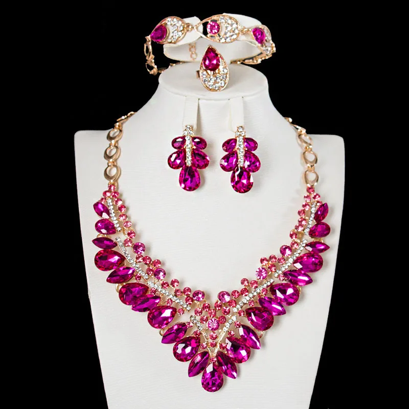 

DIY accessories Cross-border e-commerce, European and American exaggerated jewelry, crystal gemstone necklace, earrings, four-pi