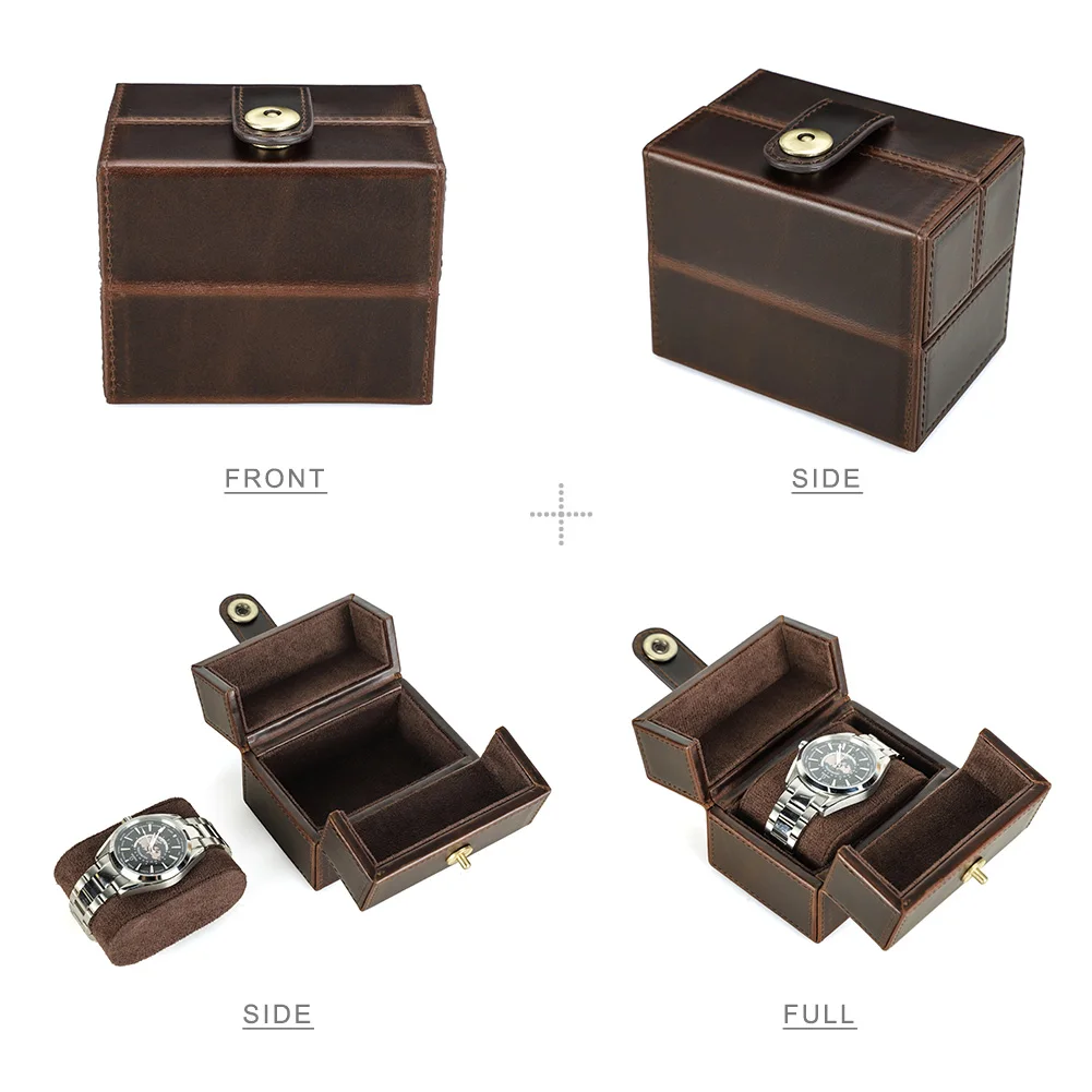 Vintage Genuine Leather 1 Slot Watch Roll Case Men Women Travel Portable Organizer Display Storage Box Handmade Gifts