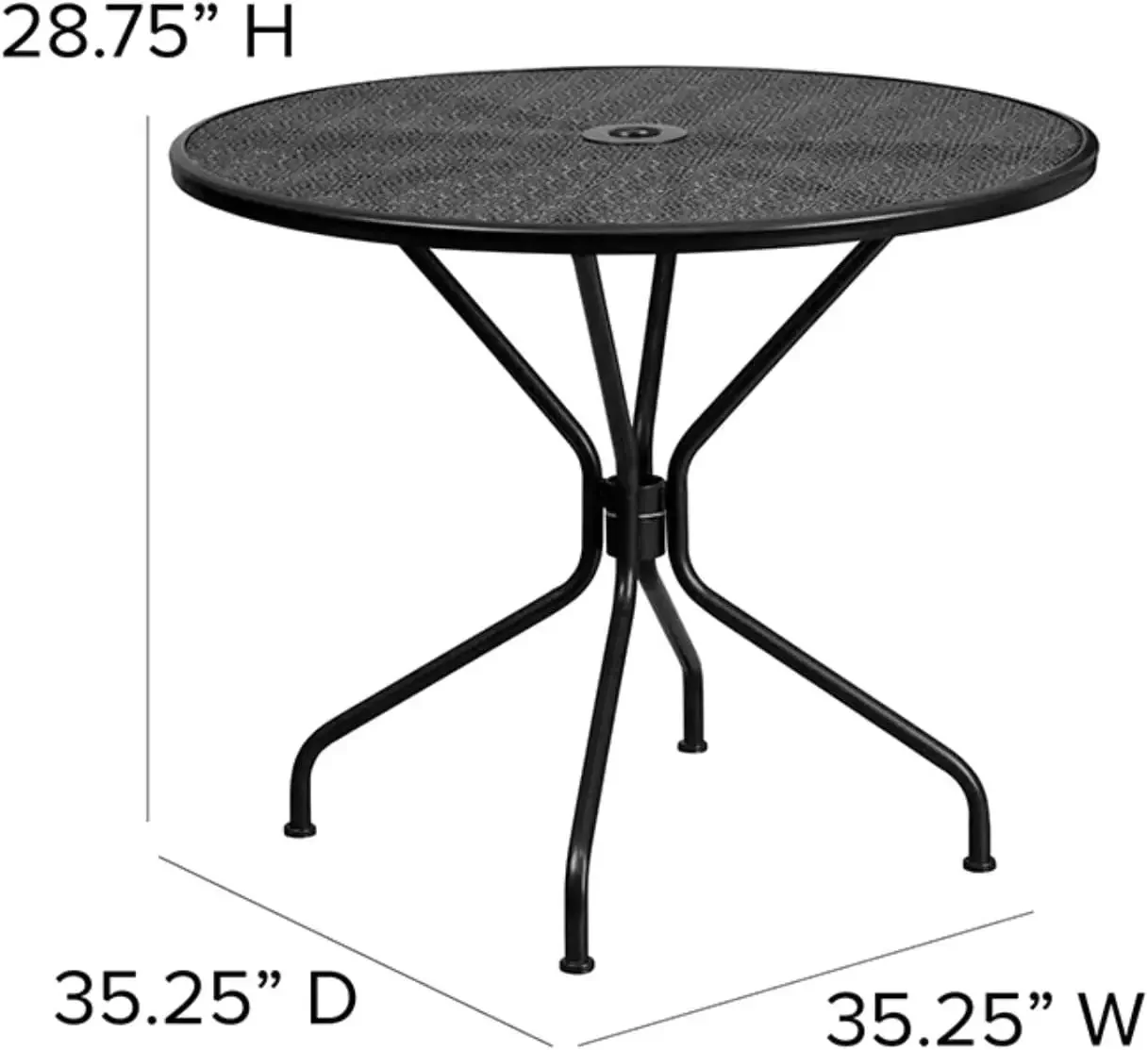 Commerciële kwaliteit 35,25 inch ronde stalen terrastafelset voor binnen en buiten met 4 stoelen met ronde rugleuning