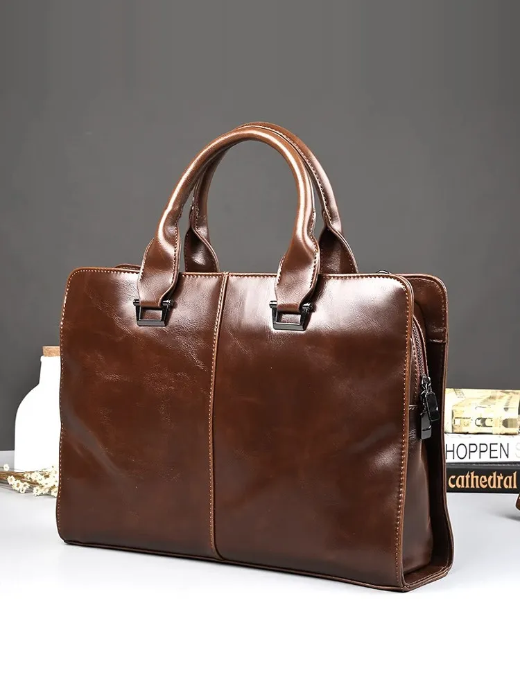 Retro 2026 New Men's Briefcase Handbag Single Shoulder Bag Crossbody Bag Business Computer Bag Fixed Shape Bag for Young Men