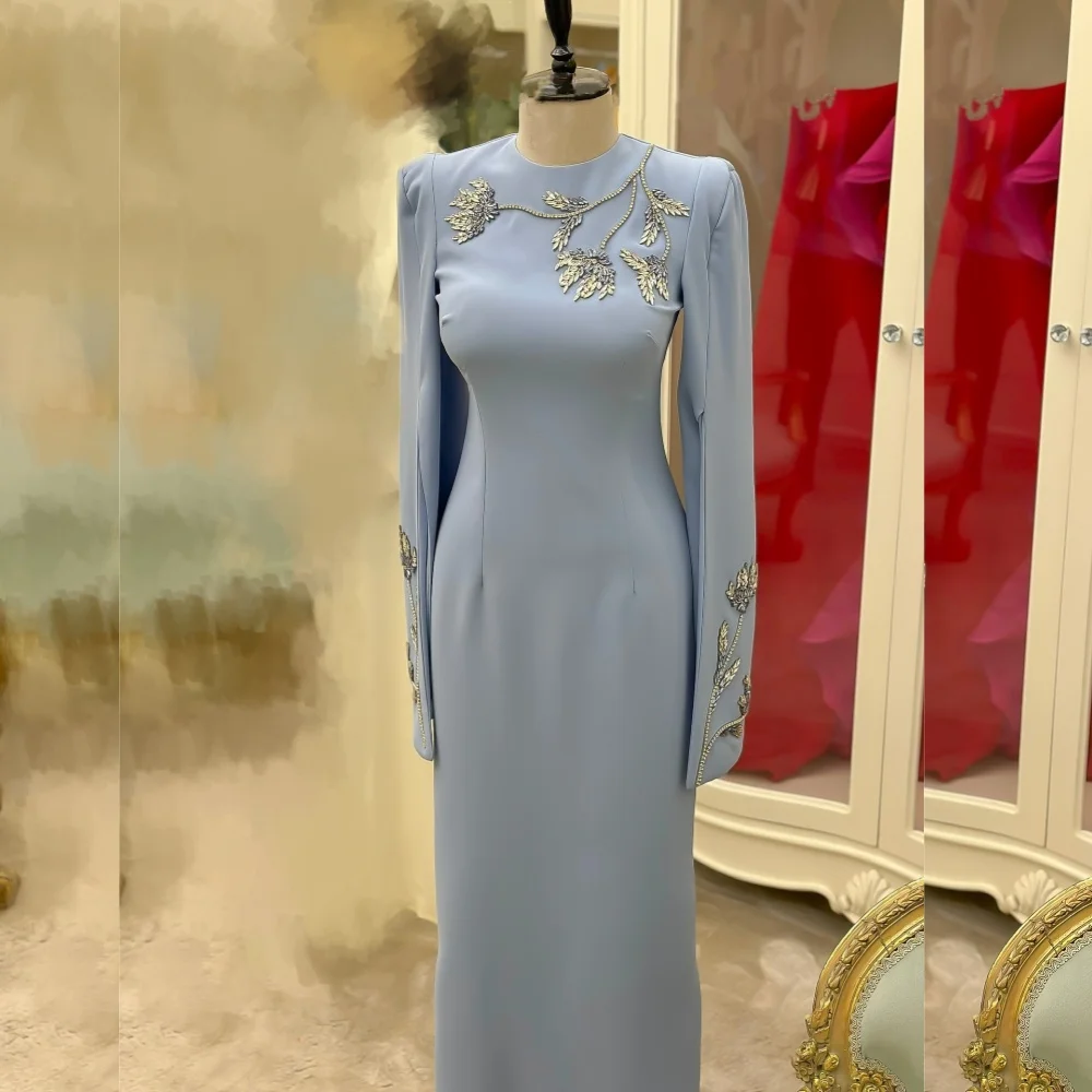 

Customized High Quality Women's Evening Dress Bespoke Occasion Rhinestone O-Neck Straight Long Dresses Elegant Party Wedding