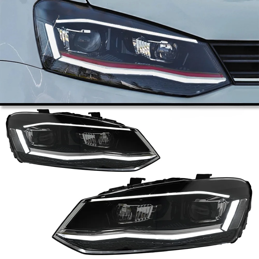 أضواء السيارة لشركة فولكس فاجن بولو العلوي العارض عدسة 2010-2017 Vento ديناميكية إشارة رئيس مصباح LED المصابيح الأمامية Drl اكسسوارات السيارات