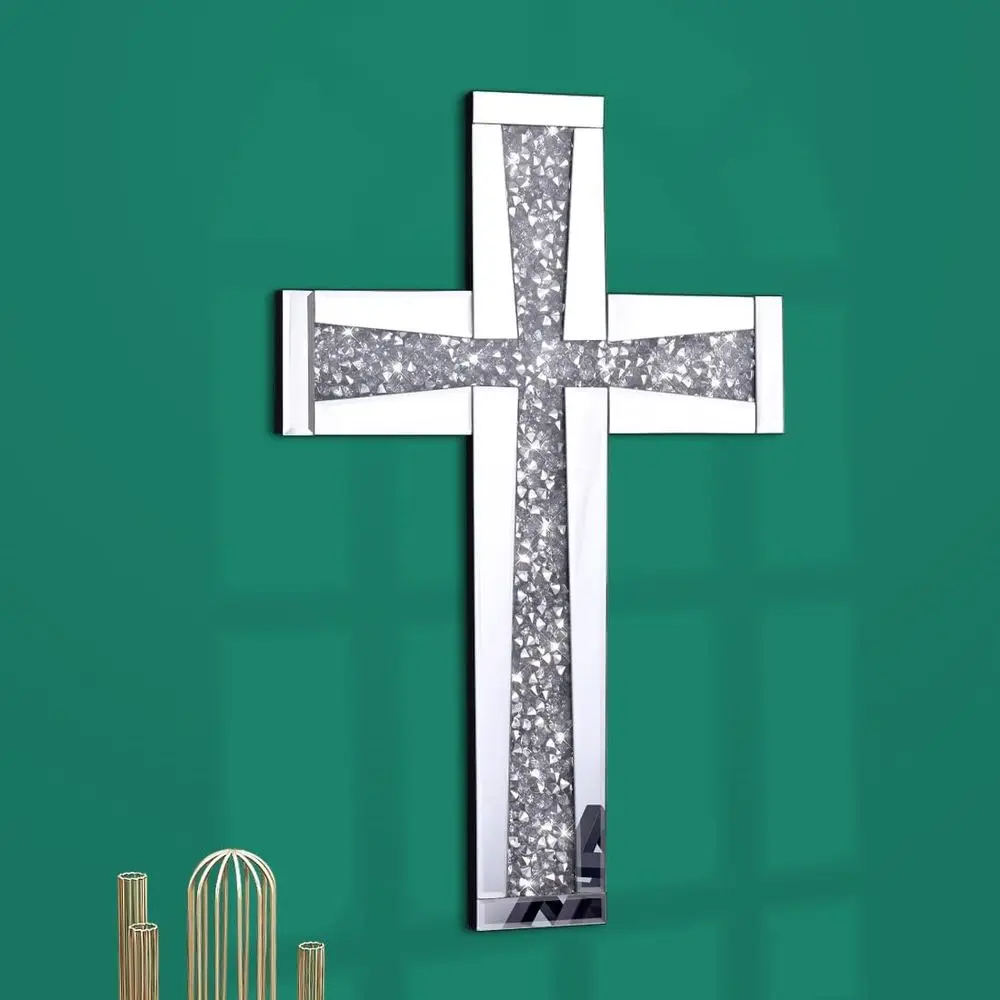 

20x13 Inch Silver Mirror for Wall, Crystal Accents, Suitable for Living Room and Bedroom Decor