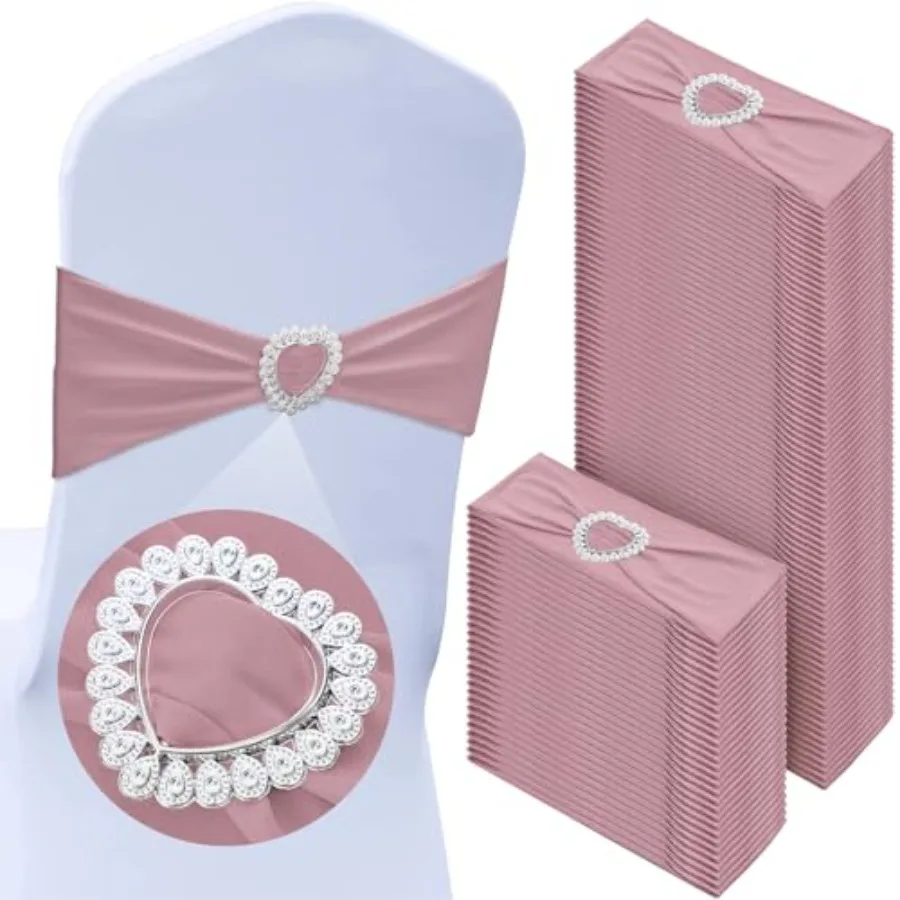 

100 шт. эластичных чехлов для стульев из спандекса с пряжкой в форме сердца, универсальные эластичные ремни для свадеб и банкетов