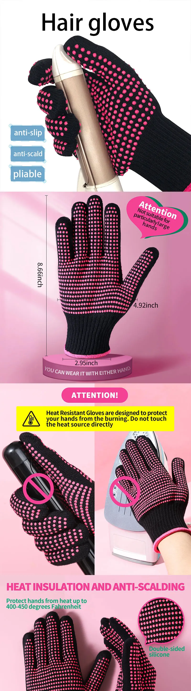 Rutsch feste Handschuhe für den Friseur Doppel perlen Dauerwelle Lockens tab Haar glätter Hoch temperatur isolierte Grill handschuhe – Detail 1