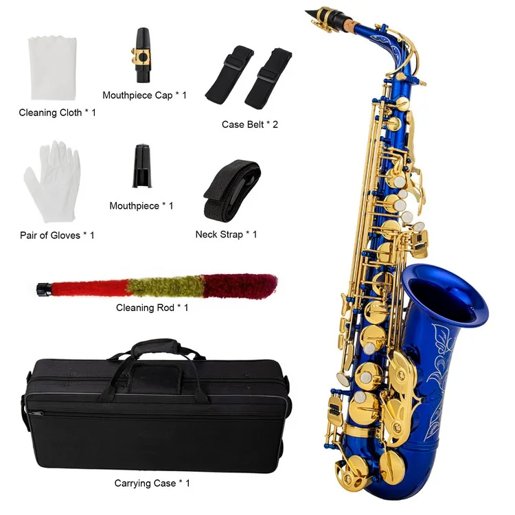 Eb Alto Saxophone Brass E Flat Sax 802 Key Type Woodwind Instrument with Cleaning Rod Cloth Gloves Strap Padded Case