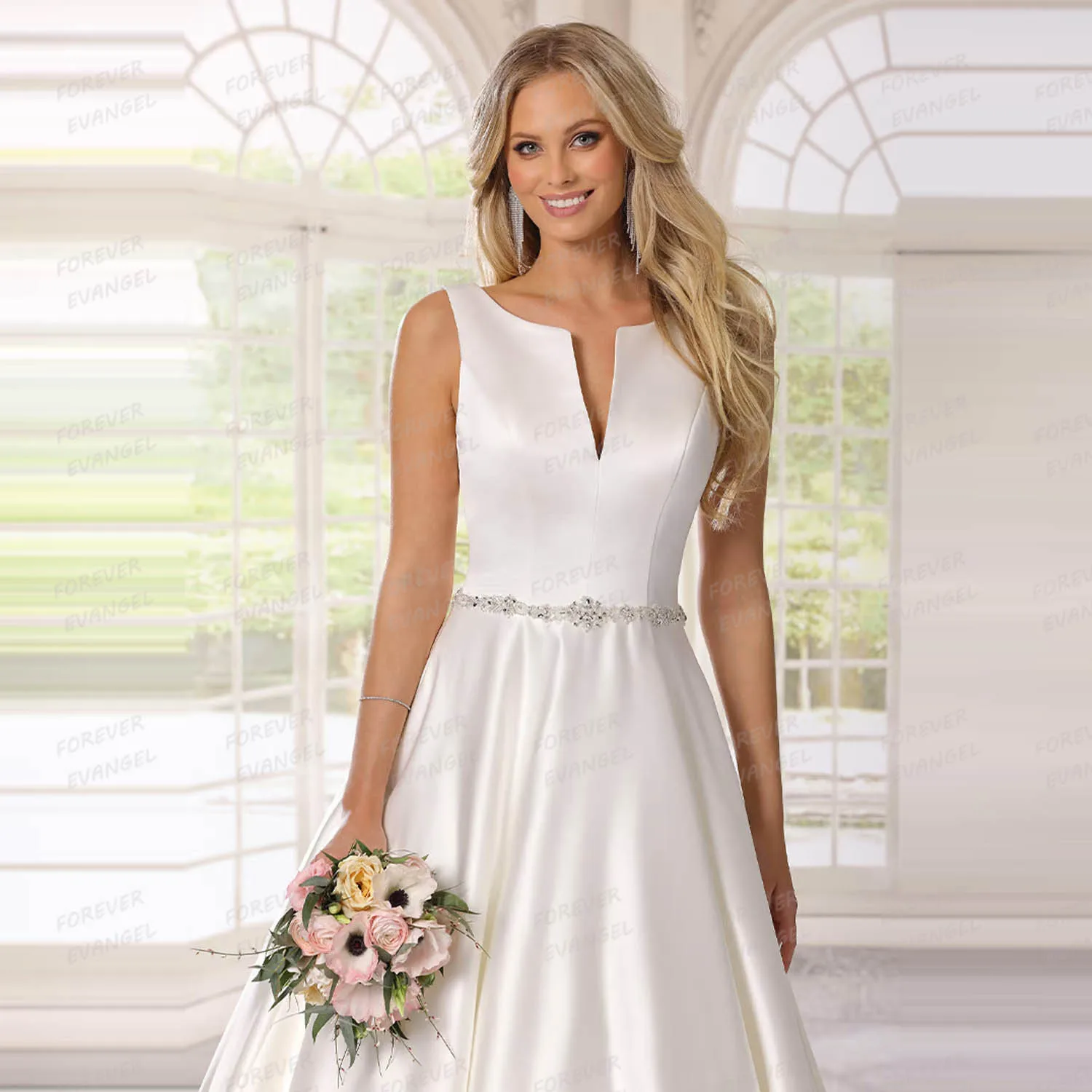 Vestidos De Novia sencillos De línea A, Vestidos De Novia sexis sin mangas con cuello en V para mujer, Vestidos De Novia con tren De barrido sin espalda, Vestidos De Novia personalizados