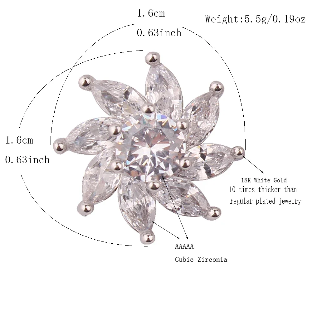 GRACE JUN New Arrival Clip on Earrings No Pierced  Fashion Luxury Flower Shape AAA Cubic Zircon Bridal Cuff Earrings