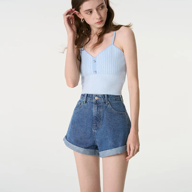 Summer Women Ripped Washed Hight Waist Denim Pants Short Bermuda Pant Casual Tassel Tight Five-point Stitch Street Wear Pants