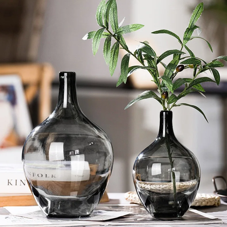 Japanese-style Large Floor-to-ceiling Hanging Bell Glass Vase Horse Drunk Wood Flower Grower Living Room Decoration Ornaments