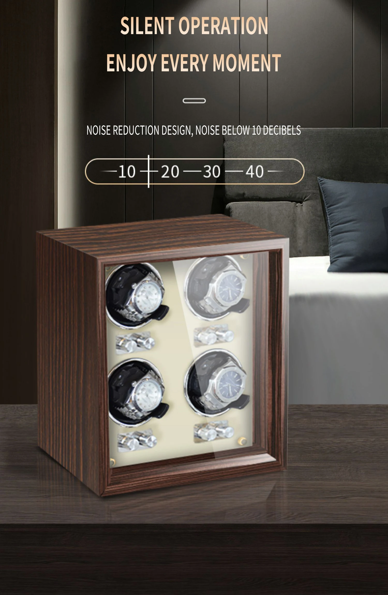 IBBETON Luxus-Uhrenbeweger aus Holz, High-End, 2 4, 6 Fächer, automatische Uhrenbox mit Mabuchi-Stummschaltungsmotor, Uhrenschrank, Uhrenaufbewahrung – Detail 6