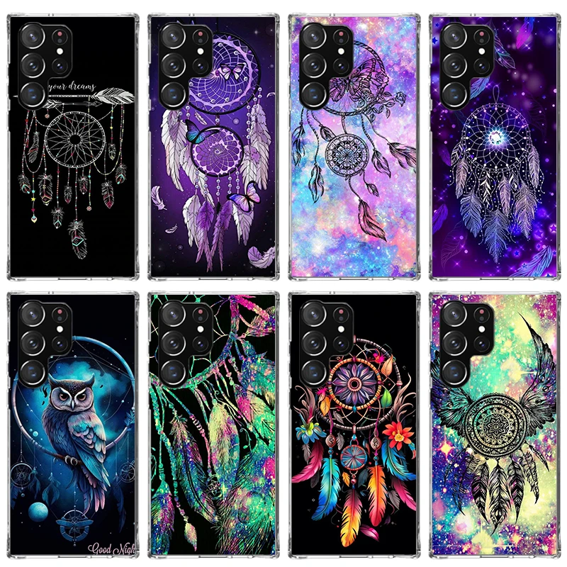 Retro Feather Dreamcatcher Phone Case for Samsung Galaxy S24 S23 S22 Plus S21 FE S20 Ultra S10 S10E S9 S8 + Soft Cover Print Fun