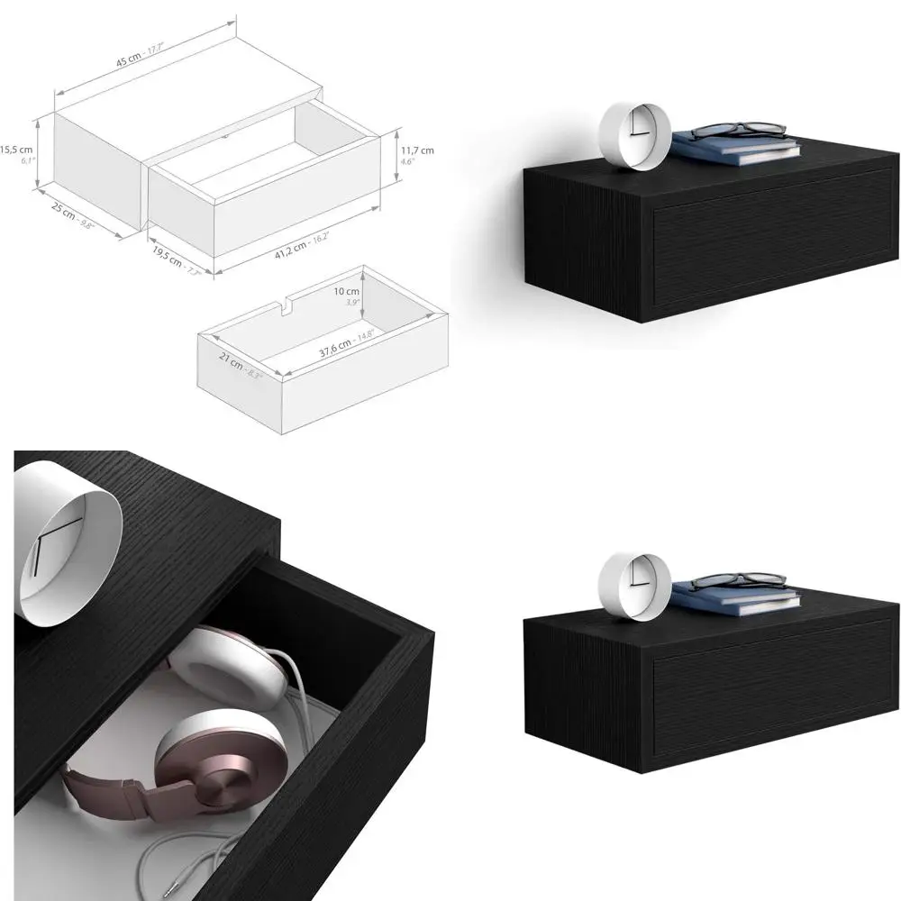 

Floating Nightstand in Ashwood Black, Crafted in Italy