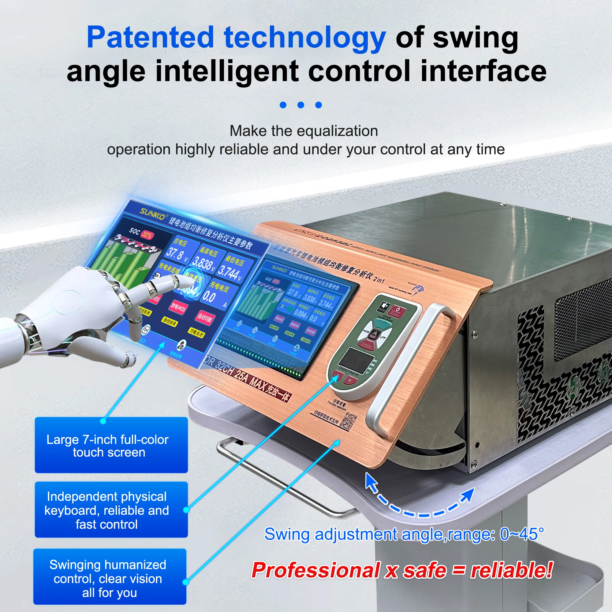 

SUNKKO D2532C Smart Battery Analyzer MCU Control Touch Panel for Energy Storage & EV Batteries