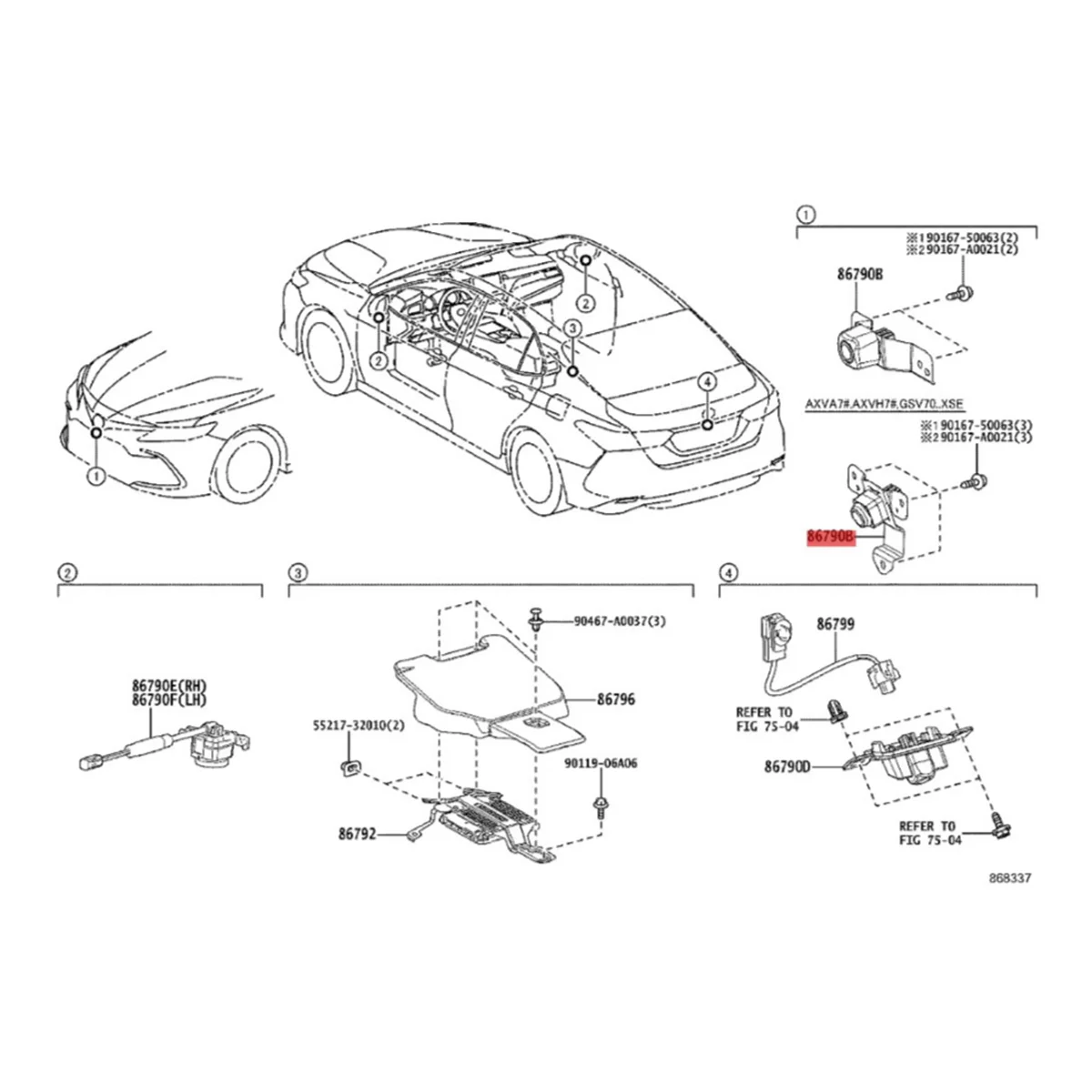 86790-06210 Front View Camera Grille Mounted Parking Camera for Toyota Camry 2.5L 3.5L 2020-2022 Park Assist