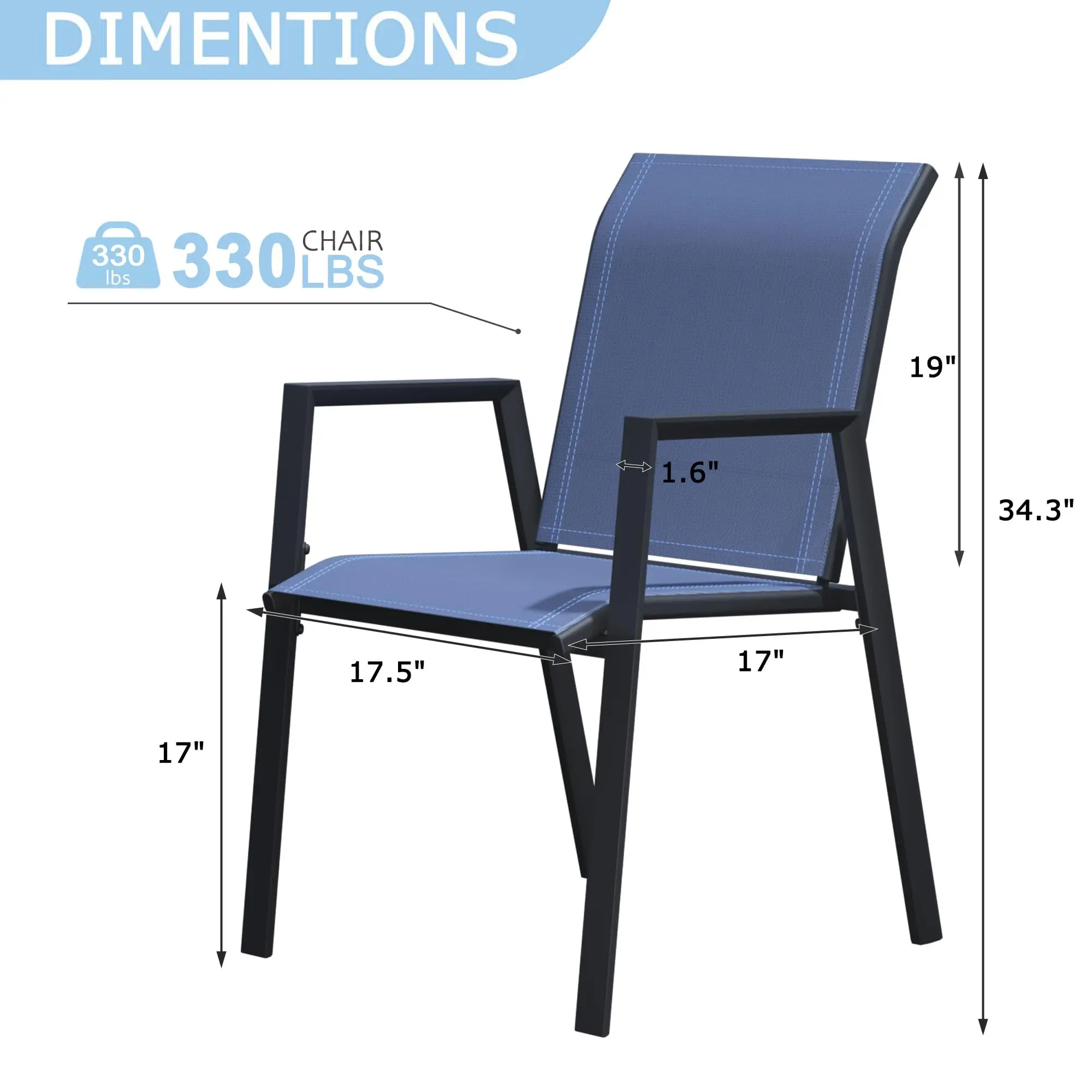 Stackable Patio Chairs Set of 2, Outdoor Dining Chairs with High Back & Metal Frame, Lightweight Sling Chair for Lawn