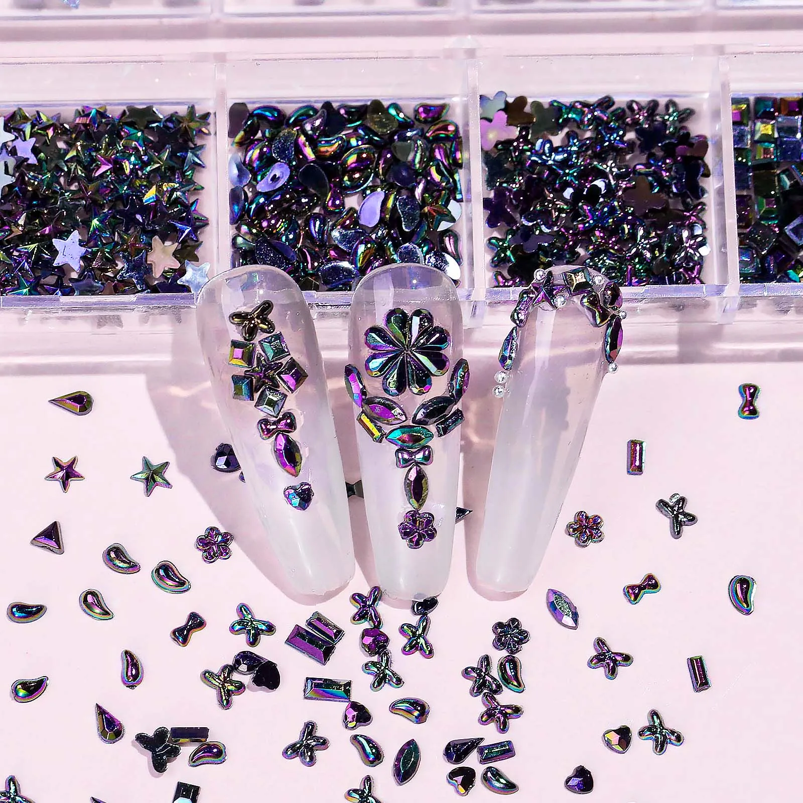 

12 AB смешанные роскошные стразы для ногтей, разноцветные 3D цветные подвески для ногтей, стеклянные подвески для ногтей, подходящие для украшения ногтей своими руками