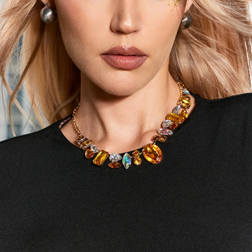 Fashion Trend Jewelry Dubai Wedding Accessories Drag Queen Party Colorful Rhinestone Chokers Necklace for Women Catwalk Show