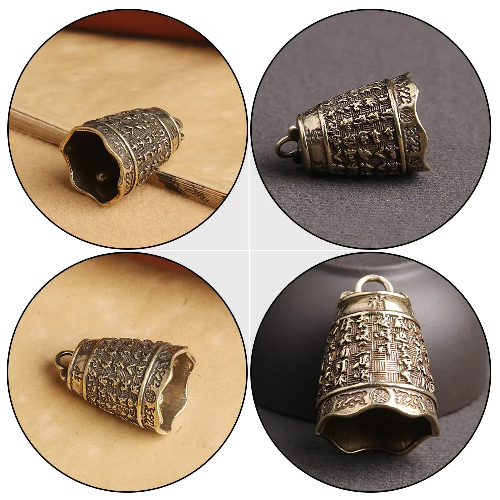 

2pcs Brass Text Bell Pendants Vintage Keychain DIY Accessories Home Decor Retro Copper Charms