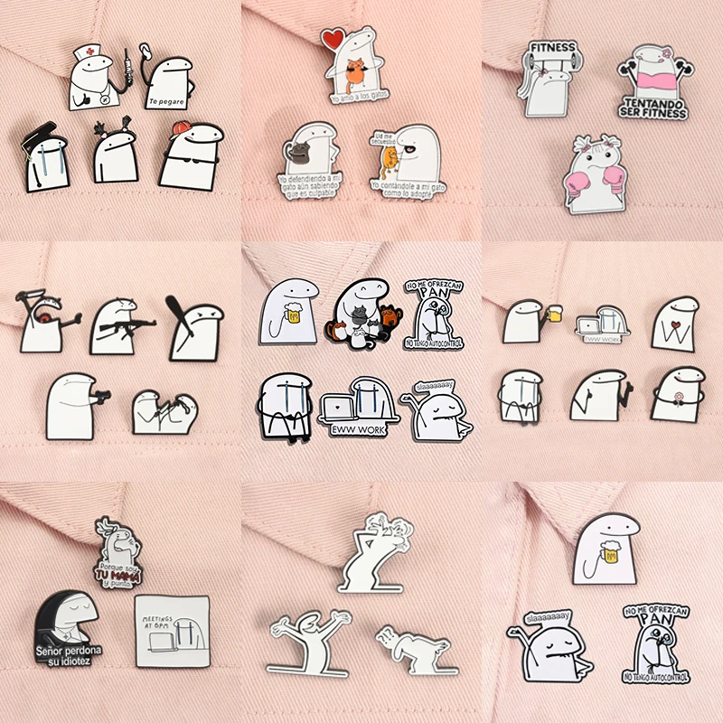 3-30 piezas/set de divertidos broches de esmalte con memes de Flork, personajes de dibujos animados, broches de chica de fitness y comedia, insignias de solapa, regalos de joyería para amigos