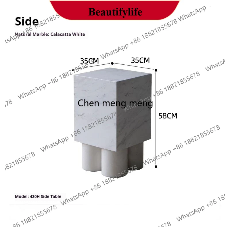 

F185 Minimalist Marble Plant Stand, Solid Natural Stone Side Table, Italian Luxury End Table for Home Decor, Customizable