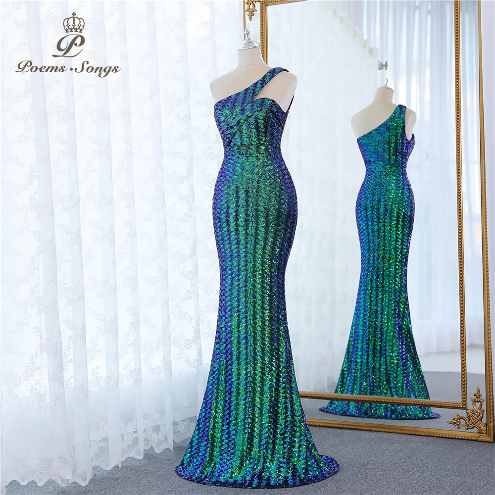 Dream green colors one shoulder style mermaid evening dresses vestidos formales vestidos de fiesta robe de soiree de mariage