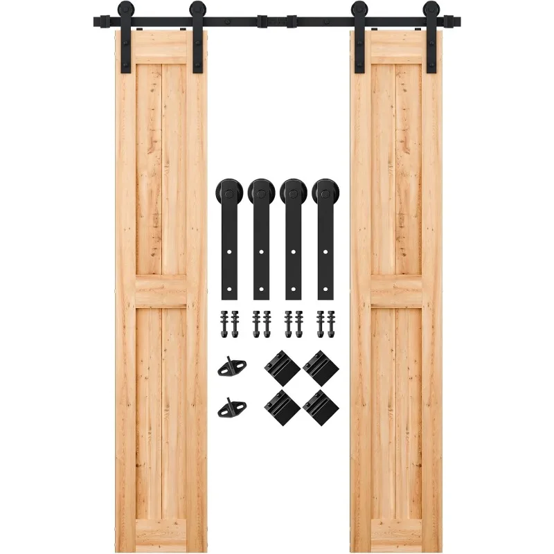 5FT Heavy Duty Double Door Sliding Barn Door Hardware Kit,-includes Installation Instruction Fit 15