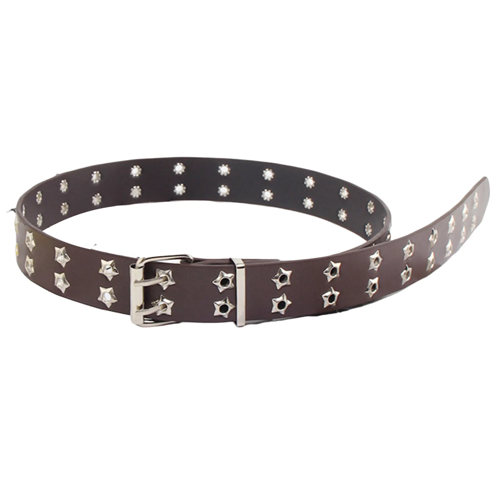 Grommet Belt Studded Leather Belt Gothic Punk Belt with Double Studded Holes for Men Women Jeans Pants