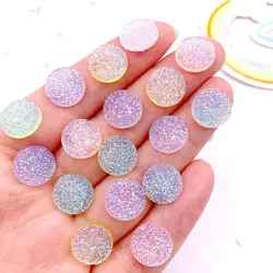 50pcs AB Resin Glitter Candy Color Ore Round Crystal Gem Flatback Rhinestone Applique DIY Wedding Scrapbook Earnail Accessories