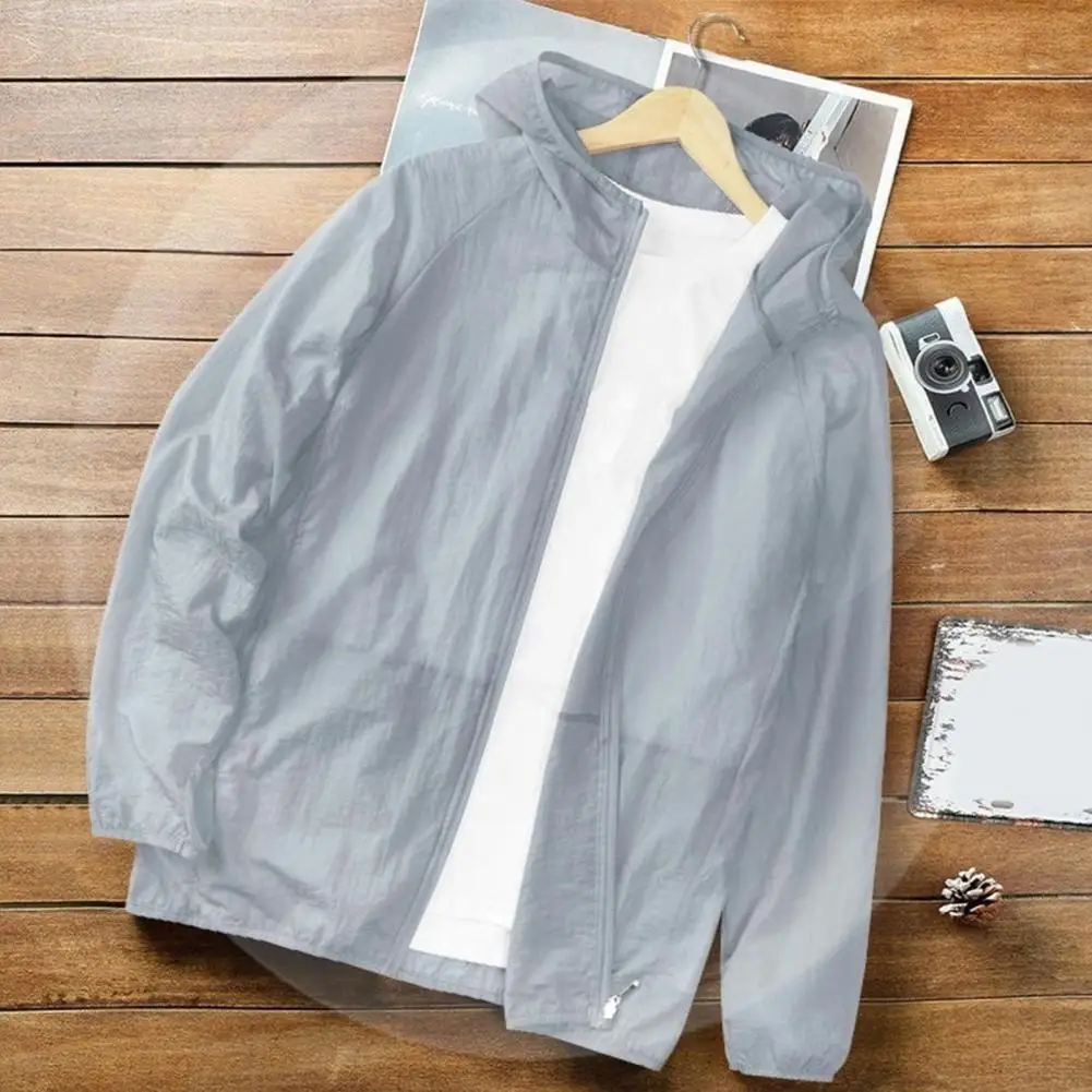 Men Sunscreen Jacket Coat Thin Zipper Closure Summer Fishing Hooded Coat Camping Windbreaker 2025 Men Sun Protection Clothing