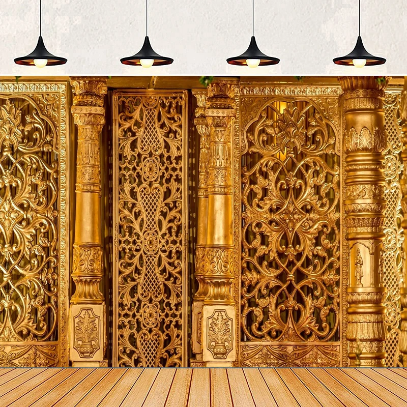 

Роскошный золотой замок фон для фотосъемки интерьер золотой дворец зал бальный зал фон вечерние фон настенный баннер плакат