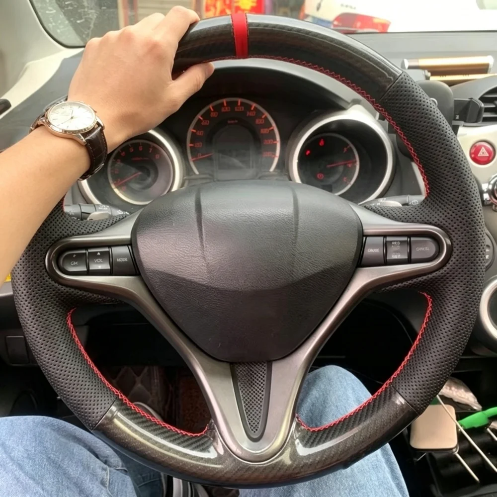 Funda de Volante Cosida a Mano en Cuero y Fibra de Carbono para Honda Civic 8 2005-2011, Civic Type R 2004-2011 (3 radios)