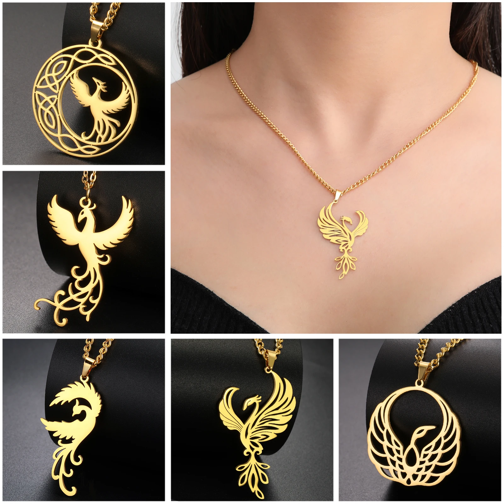 Stainless Steel Phoenix Pendant Necklace for Women
