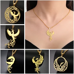 Unift Rising Phoenix Necklace for Women Men Stainless Steel Guardian Bird Pendant Neck Chain Lucky Mythical Jewelry Trendy Gift