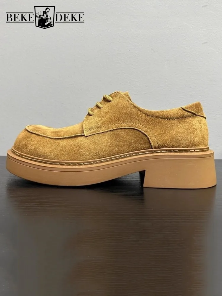 

Mens Autumn Platform Derby Shoes Office Lace Up Round Toe Genuine Leather Shoes Fashion Male Business Casual Suede Dress Shoes