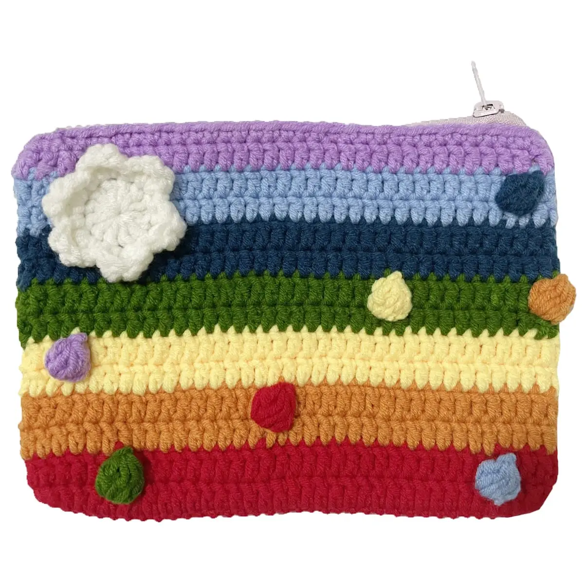 

BIBITIME Handmade Rainbow Wallet Crochet Cloud Knitted Handbag for Woman Girl Student Makeup Bag Zipper Change Pouch Purse (Smal