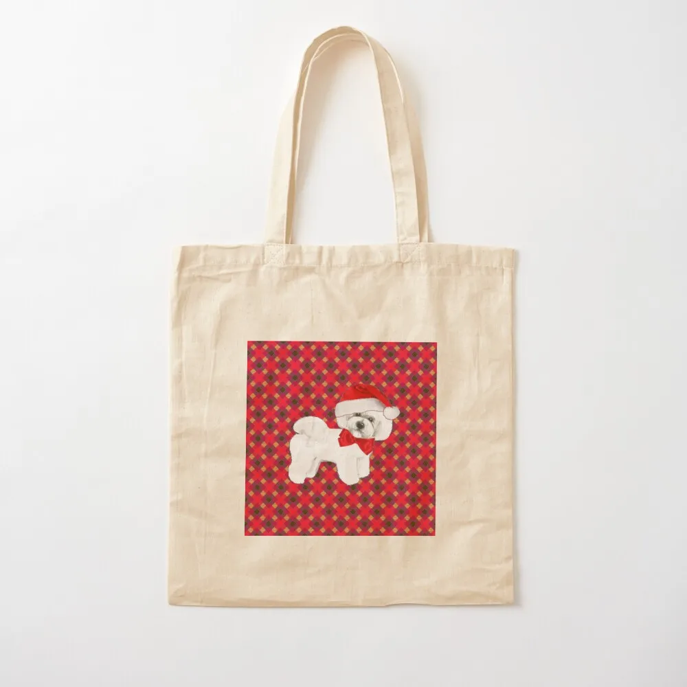 

Bichon Frise Christmas tartan Tote Bag canvas shopping bag tote Women's bags Tote